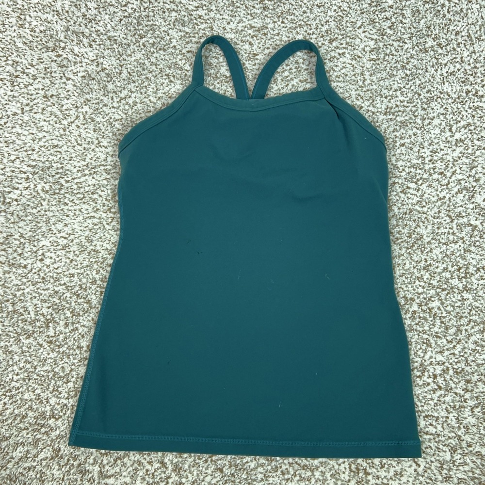 Lululemon Tank Top Womens 8 Green Built In Bra Strappy Yoga Gym Running Workout